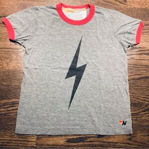 Aviator Nation Gray Tee with Black Lightning Bolt